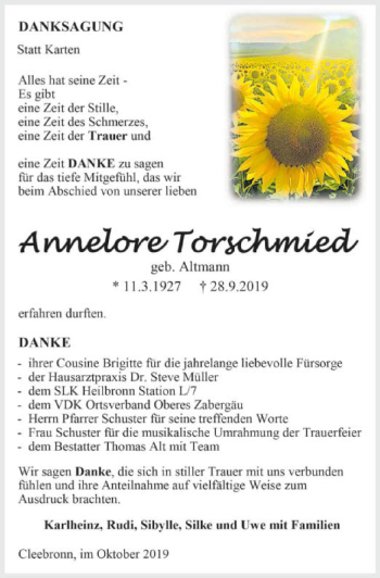 Traueranzeige von Annelore Torschmied 
