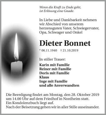 Traueranzeige von Dieter Bonnet 