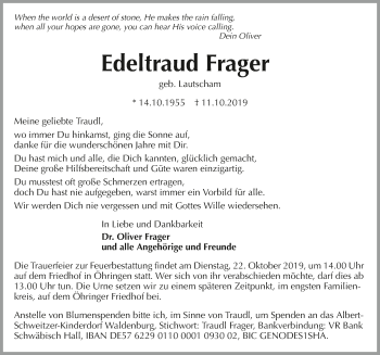 Traueranzeige von Edeltraud Frager 