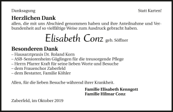 Traueranzeige von Elisabeth Conz 