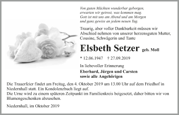 Traueranzeige von Elsbeth Setzer 
