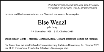 Traueranzeige von Else Wenzl 