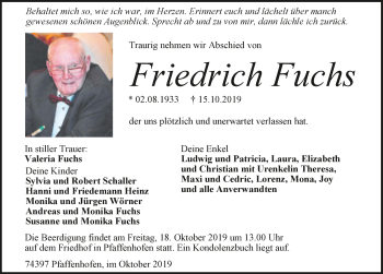 Traueranzeige von Friedrich Fuchs 