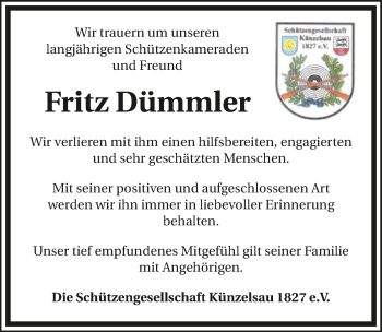 Traueranzeige von Fritz Dümmler 