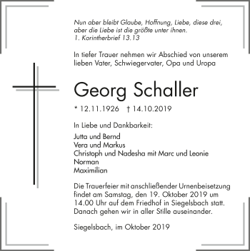 Traueranzeige von Georg Schaller 