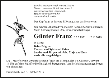 Traueranzeige von Günter Franz 