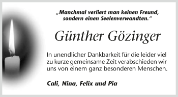 Traueranzeige von Günther Gözinger 