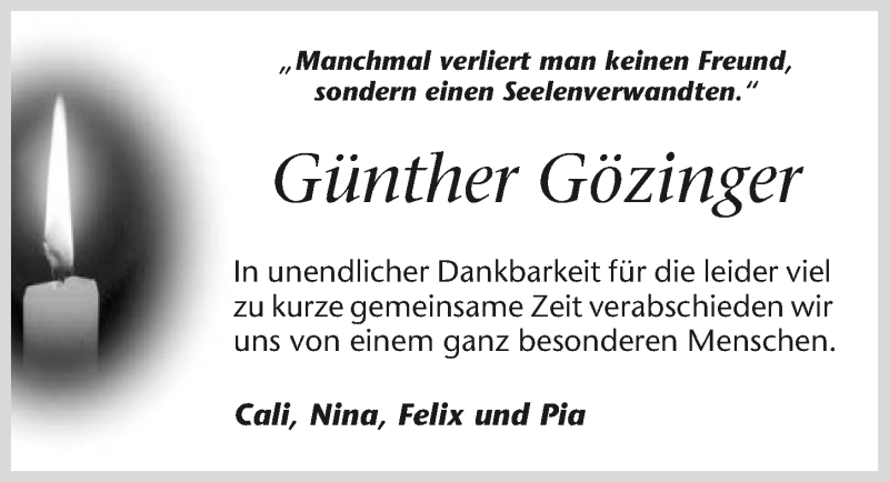  Traueranzeige für Günther Gözinger vom 21.10.2019 aus 