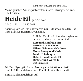 Traueranzeige von Heide Eil 