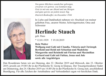 Traueranzeige von Herlinde Stauch 