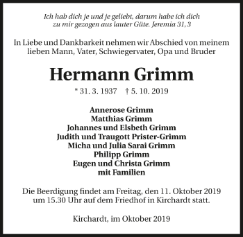Traueranzeige von Hermann Grimm 