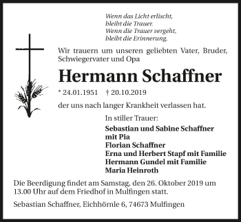 Traueranzeige von Hermann Schaffner 