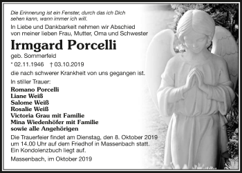 Traueranzeige von Irmgard Porcelli 