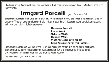 Traueranzeige von Irmgard Porcelli 