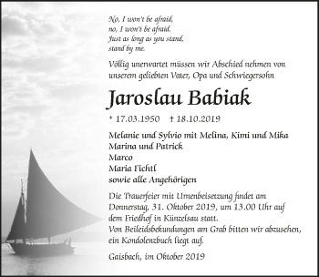 Traueranzeige von Jaroslau Babiak 