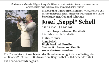 Traueranzeige von Josef Schell 