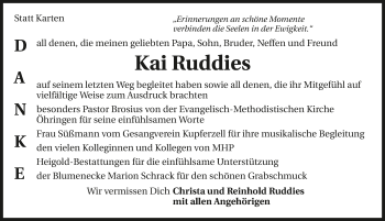 Traueranzeige von Kai Ruddies 