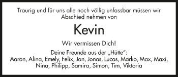 Traueranzeige von Kevin Knörzer 