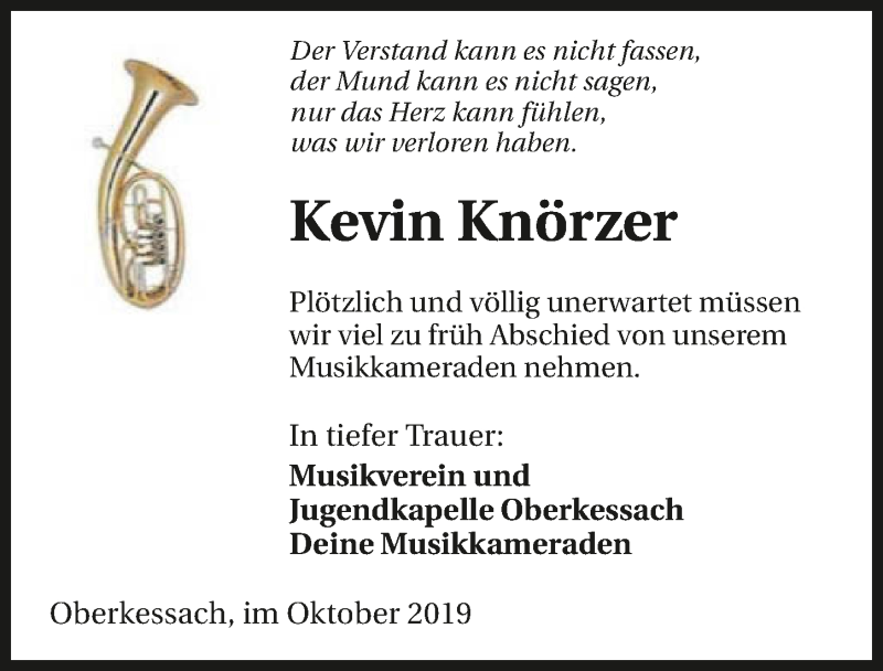  Traueranzeige für Kevin Knörzer vom 23.10.2019 aus 