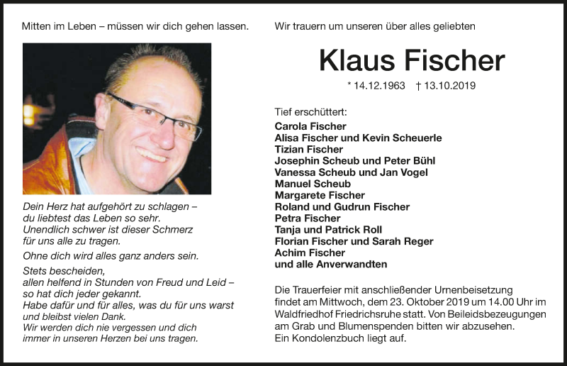  Traueranzeige für Klaus Fischer vom 19.10.2019 aus 