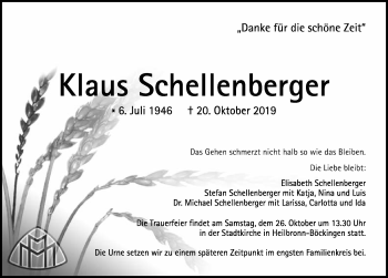 Traueranzeige von Klaus Schellenberger 