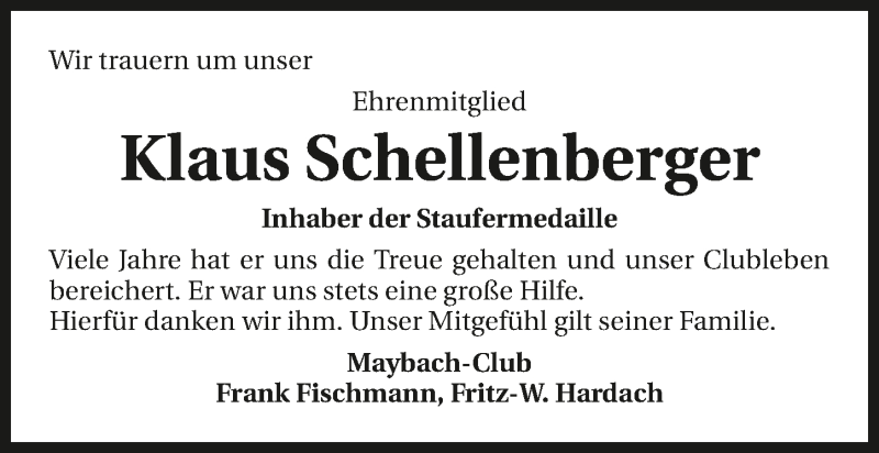  Traueranzeige für Klaus Schellenberger vom 25.10.2019 aus 