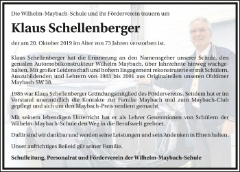 Traueranzeige von Klaus Schellenberger 