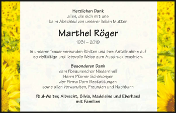 Traueranzeige von Marthel Röger 