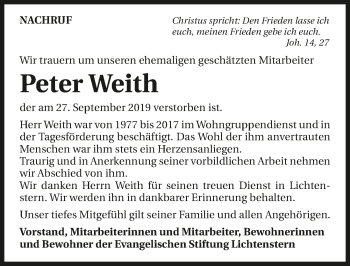 Traueranzeige von Peter Weith 