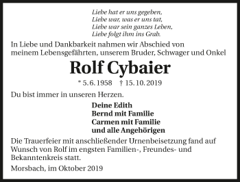 Traueranzeige von Rolf Cybaier 