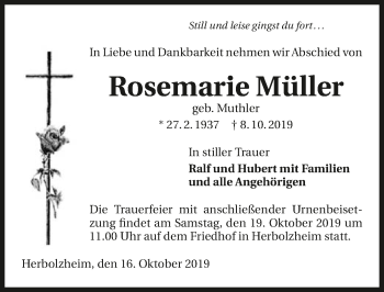 Traueranzeige von Rosemarie Müller 
