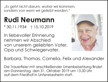 Traueranzeige von Rudi Neumann 