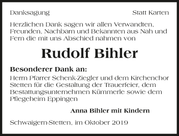 Traueranzeige von Rudolf Bihler 