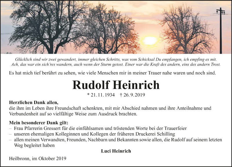  Traueranzeige für Rudolf Heinrich vom 19.10.2019 aus 
