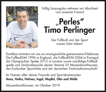 Traueranzeige von Timo Perlinger 
