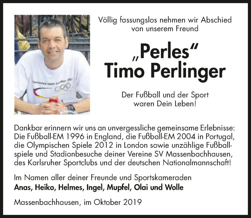  Traueranzeige für Timo Perlinger vom 15.10.2019 aus 