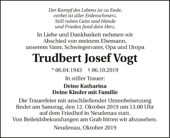 Traueranzeige von Trudbert Josef Vogt 