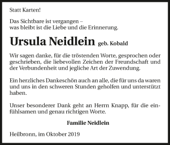 Traueranzeige von Ursula Neidlein 