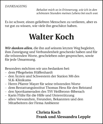 Traueranzeige von Walter Koch 