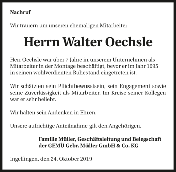 Traueranzeige von Walter Oechsle 
