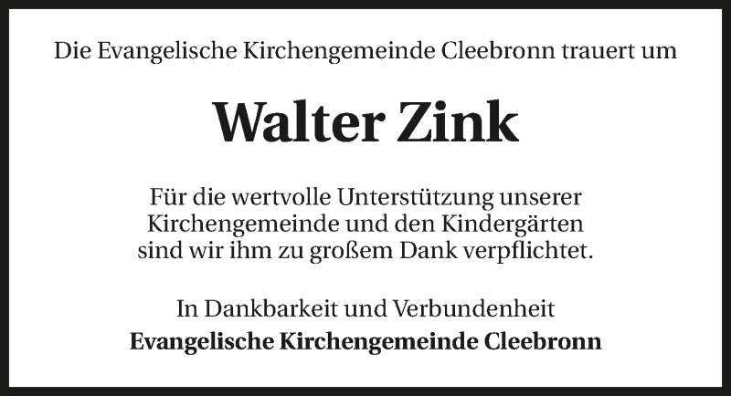  Traueranzeige für Walter Zink vom 09.10.2019 aus 