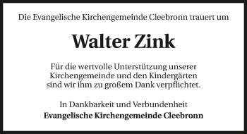 Traueranzeige von Walter Zink 