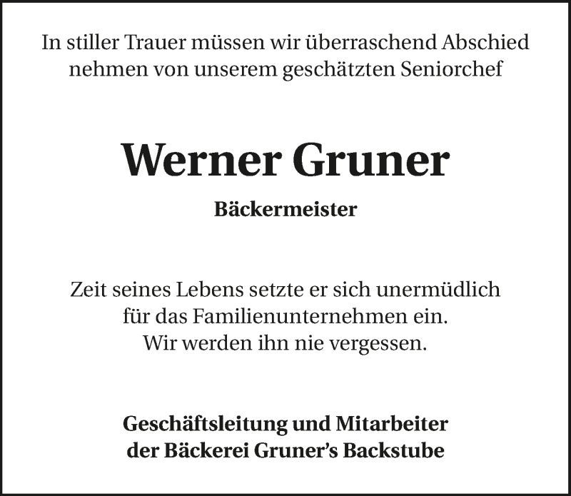  Traueranzeige für Werner Gruner vom 17.10.2019 aus 