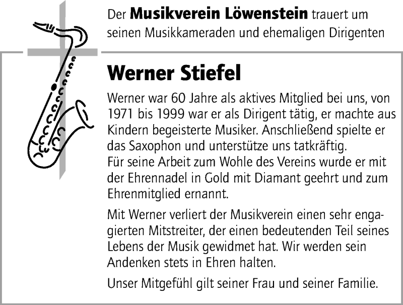  Traueranzeige für Werner Stiefel vom 16.10.2019 aus 