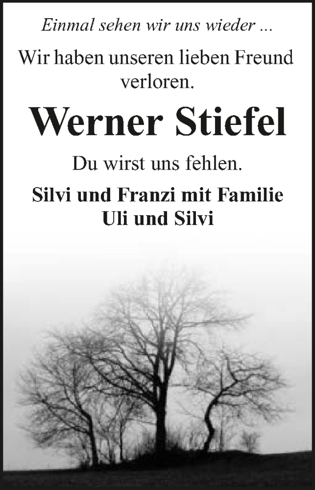  Traueranzeige für Werner Stiefel vom 15.10.2019 aus 