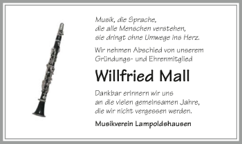 Traueranzeige von Willfried Mall 