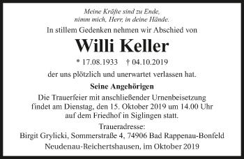 Traueranzeige von Willi Keller 