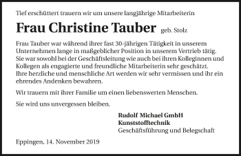 Traueranzeige von Christine Tauber 