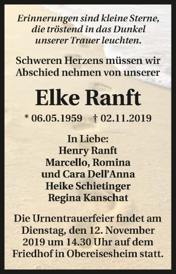 Traueranzeige von Elke Ranft 