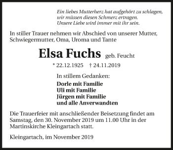 Traueranzeige von Elsa Fuchs 